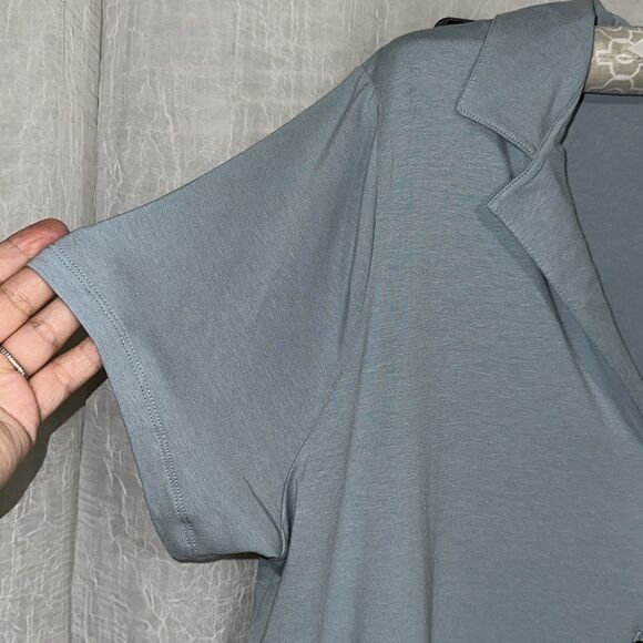 CK L Slate Seafoam Blue Modal Blend Notched Collar Short Sleeve Top Wide Leg PJ - Picture 7 of 16